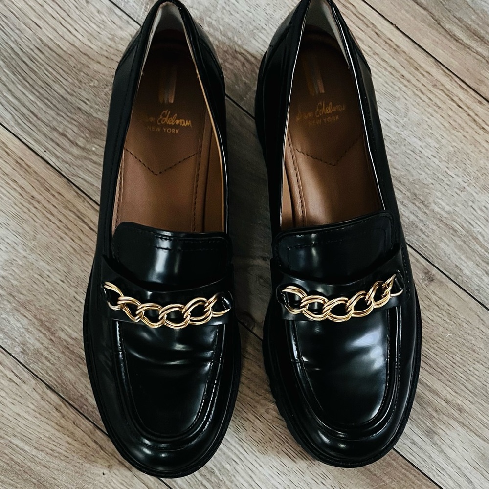 Sam Edelman Womens Taelor Lug Sole Loafer Size 9.5 Black Leather